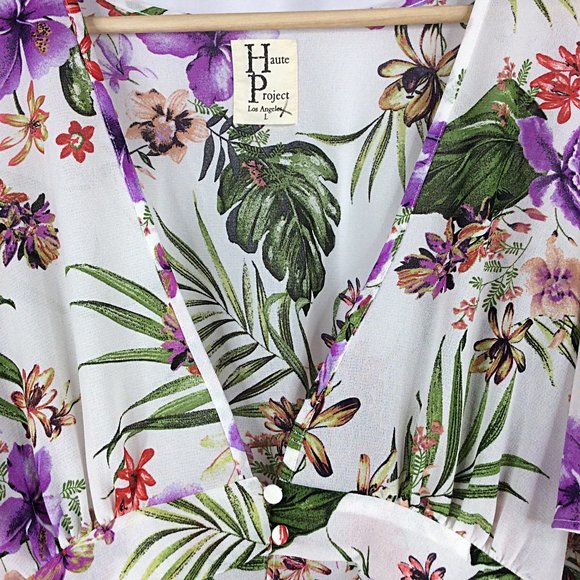 Haute Project Los Angeles Tropical Floral Long Duster Cardigan Jacket Top - Picture 8 of 9